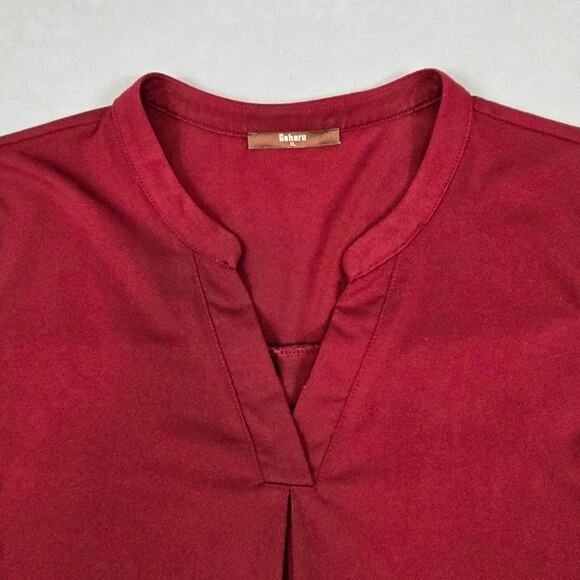 Gaharu Women's Whimsy Polyester Burgandy V-Neck 3/4 Sleeve Flowy Top XL - Picture 3 of 14